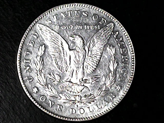 Silver Dollar with an eagle design, 'In God We Trust' and with "S" inscription on a black background