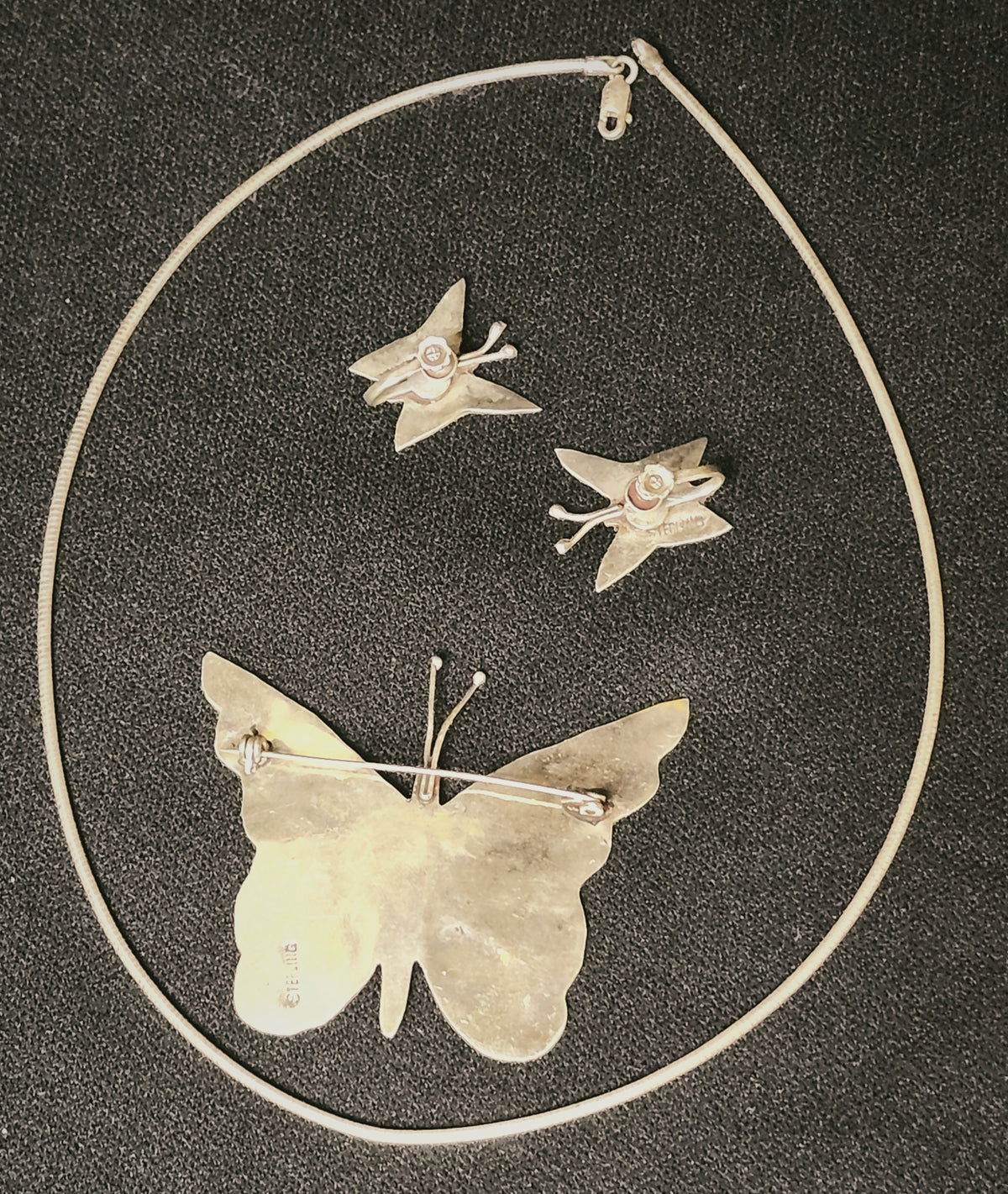 Sterling Butterfly, necklace and clip-on earrings
