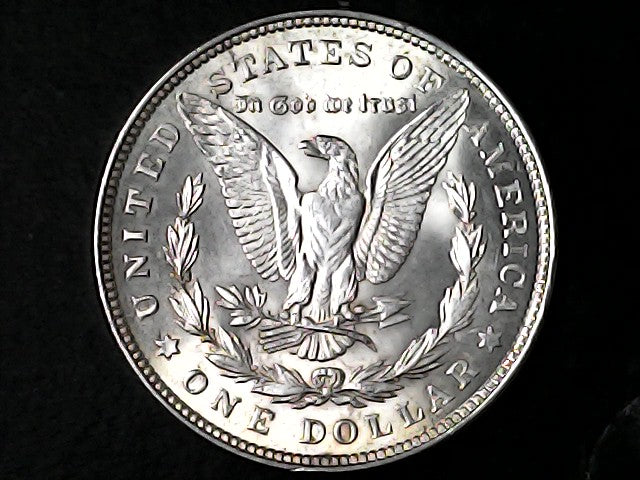 Silver Dollar with an eagle design and 'In God We Trust' inscription on a black background