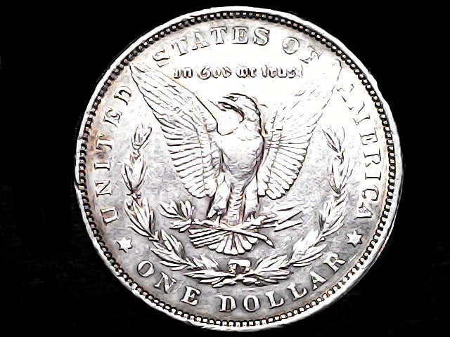 Silver Dollar with an eagle design and 'In God We Trust' inscription on a black background