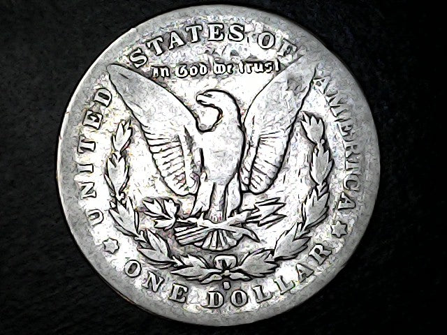 Silver Dollar with an eagle design, 'In God We Trust' and "S" inscription on a black background with case
