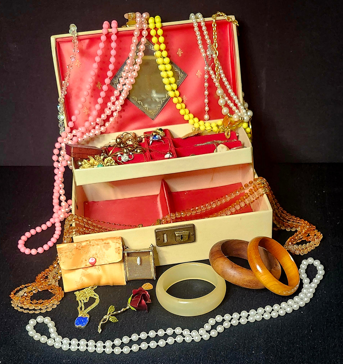 Custom Vintage Jewelry box and a nice collection of jewelry 