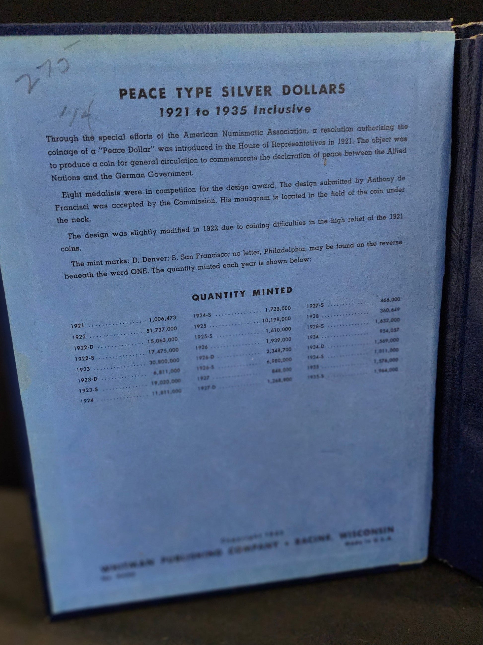 Peace Type Silver Dollars 1921-1935 Inclusive