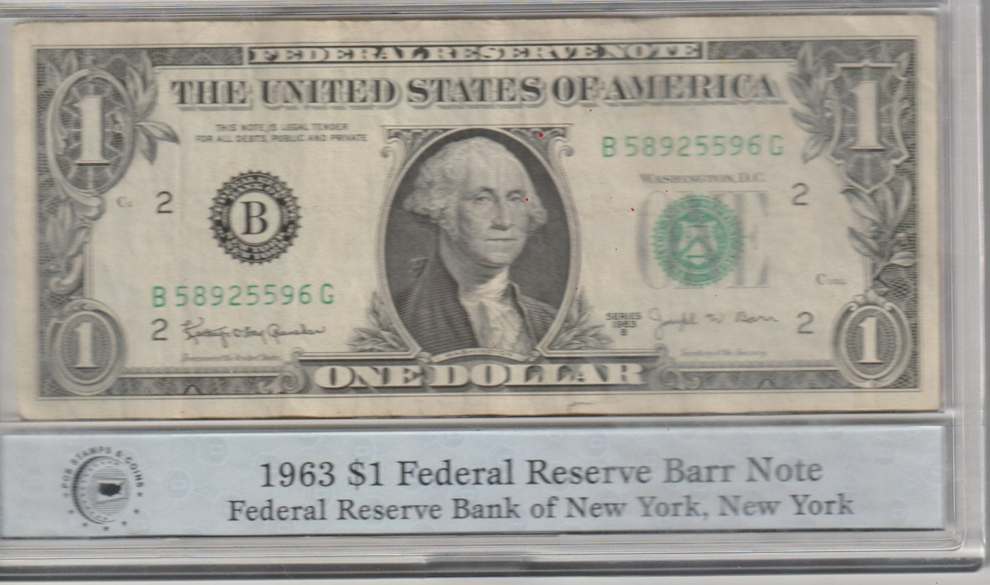 1963 $1 Federal Reserve Note in a Bank of New York, New York