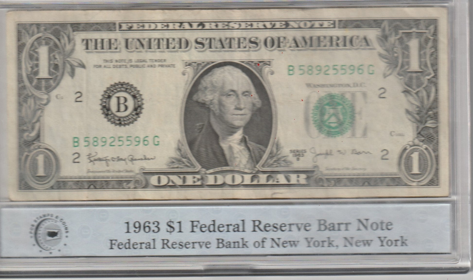 1963 $1 Federal Reserve Note in a Bank of New York, New York